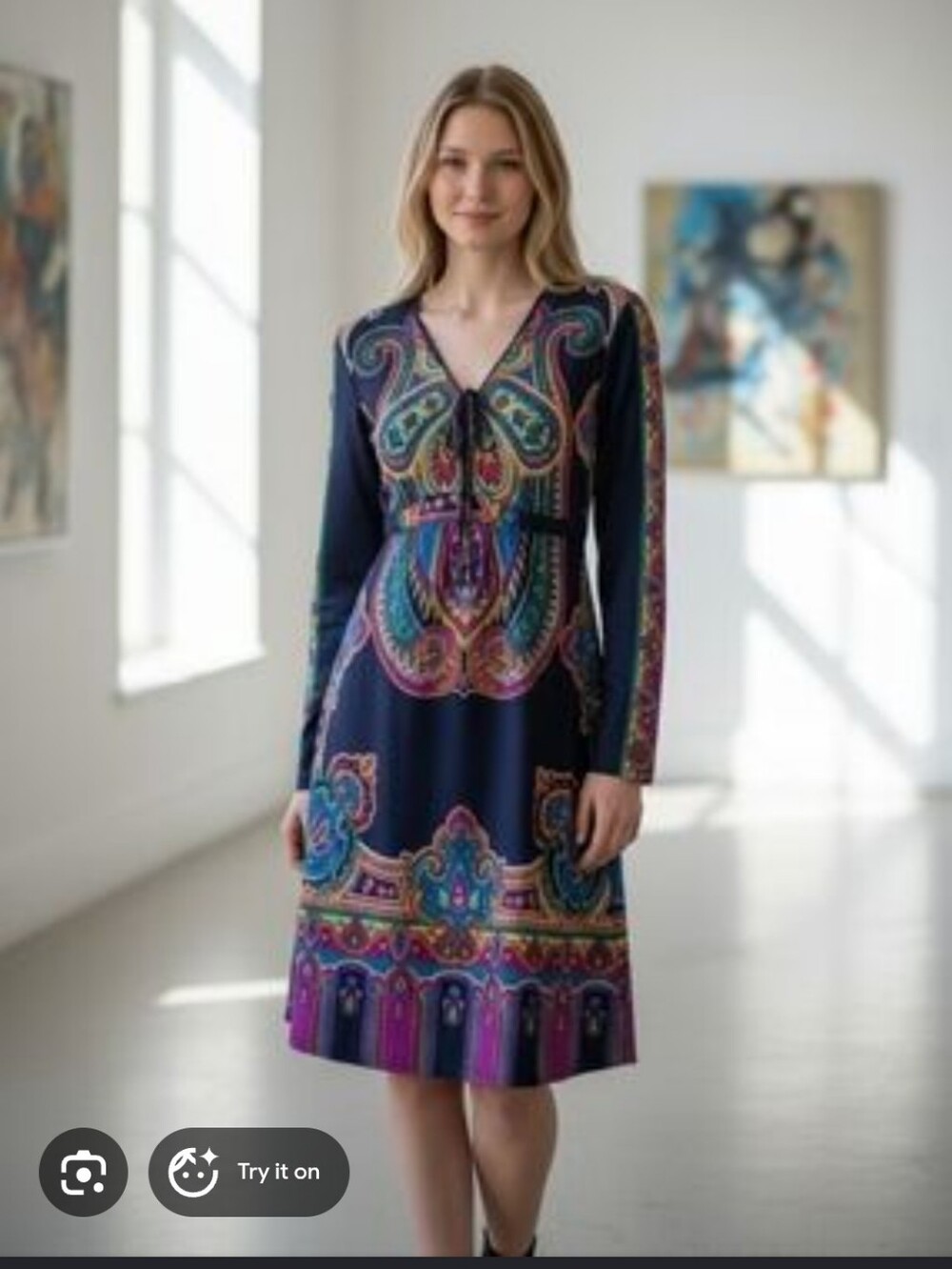 Snap Etro-Inspired Black Paisley Long Sleeve Wrap Dress